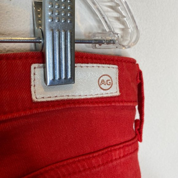 AG The Stevie Ankle Slim Straight Red Denim Jeans 31 Cotton Stretch Premium - Picture 7 of 11